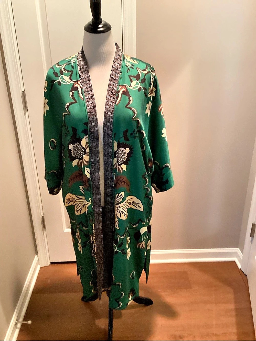 Chico's Floral Duster Kimono Green L/XL NWOT